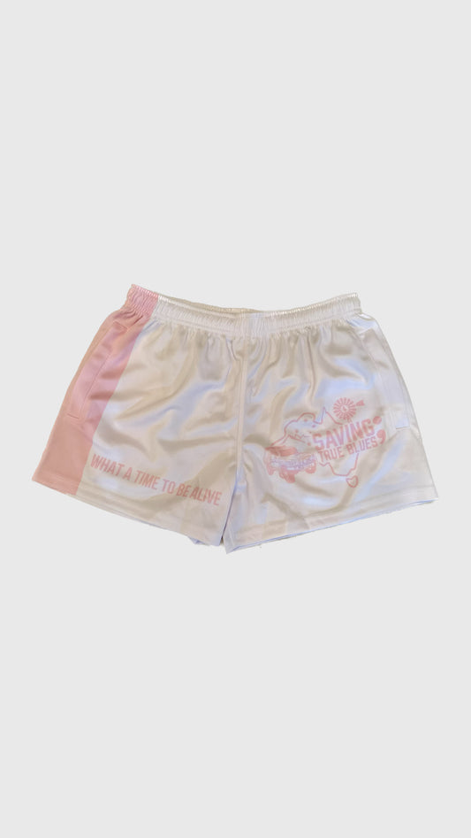 FOOTY SHORTS - WHITE & LIGHT PINK